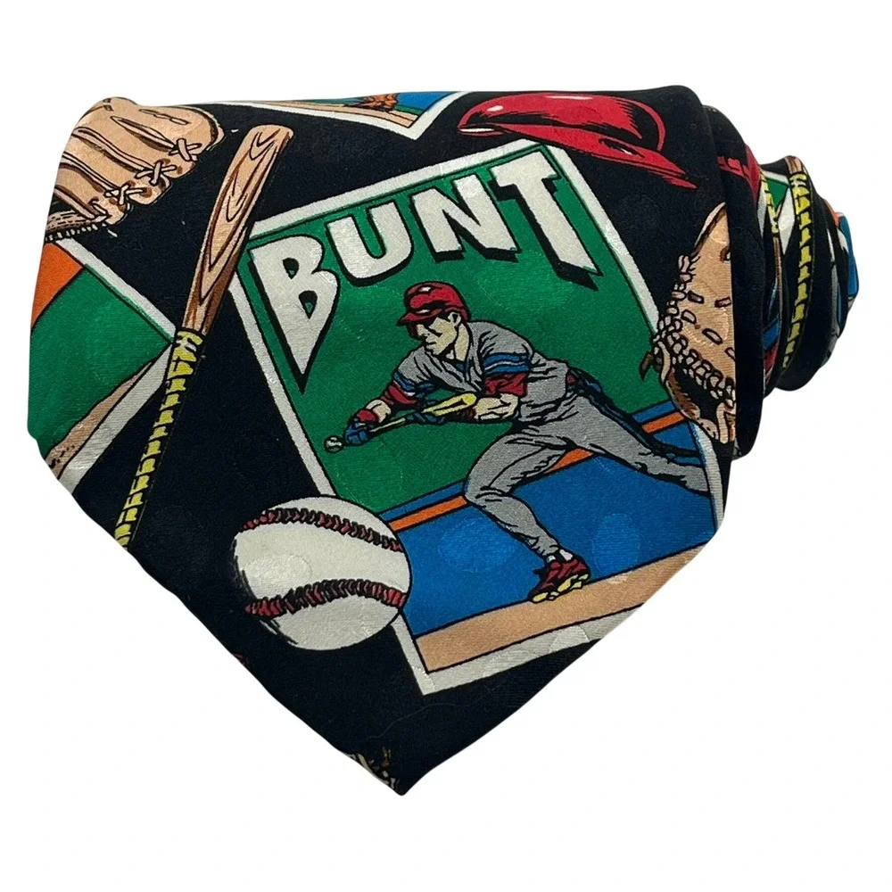 Addiction Baseball Card Silk Tie Mens OS Black Multi Vintage‎ Novelty Sports